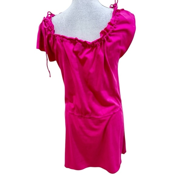 Letarte handmade fuchsia hot Pink tie shoulder Sleeve mini dress size small - Picture 4 of 7